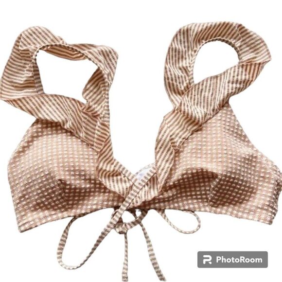 NWT Aerie Seersucker Ruffle Wrap 2 Piece Bikini Size Large - Picture 2 of 10